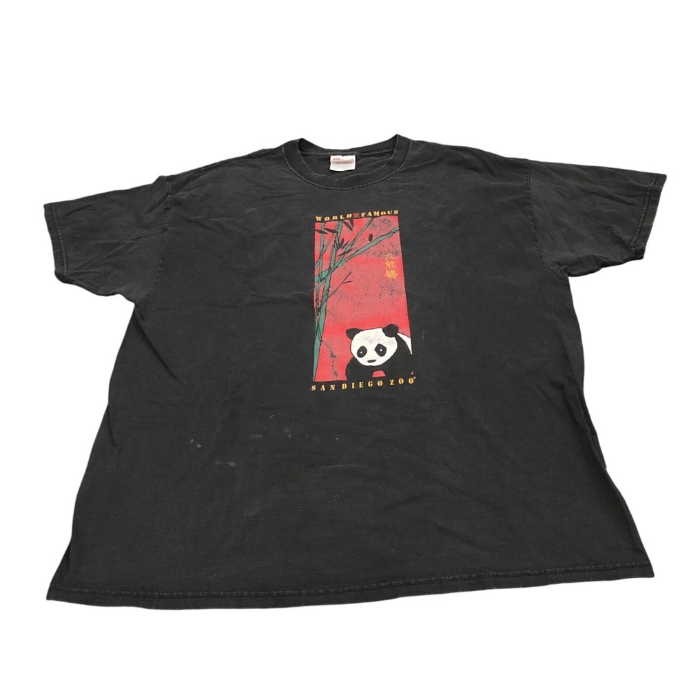 Vintage Hanes San Diego Zoo T-Shirt Mens XL Black Panda Bamboo Graphic Tee